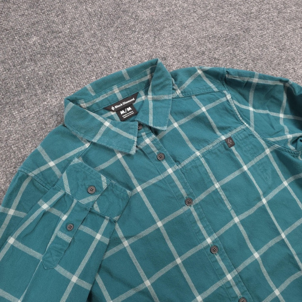 Black‎ Diamond Shirt Womens M Green Plaid Serenity Flannel Organic Camp Hiking